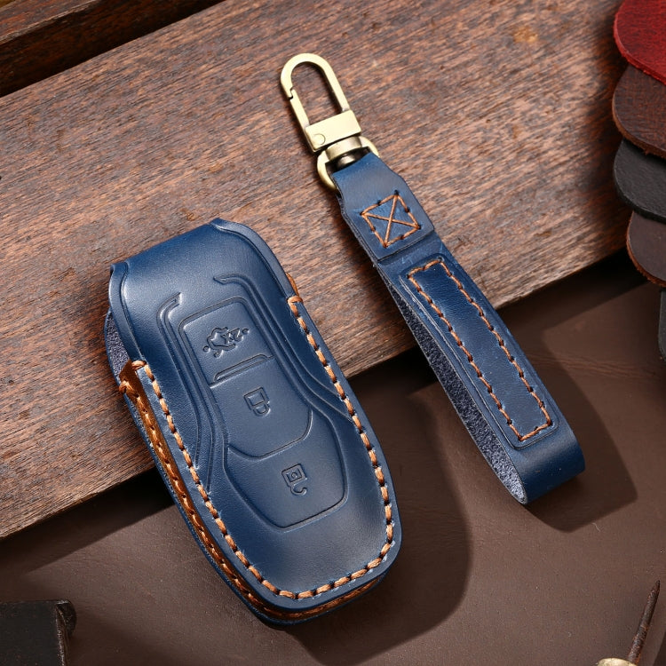 Hallmo Car Cowhide Leather Key Protective Cover Key Case for Ford Focus  A Style(Blue) - free shipping - PMC TechLife - Order now!