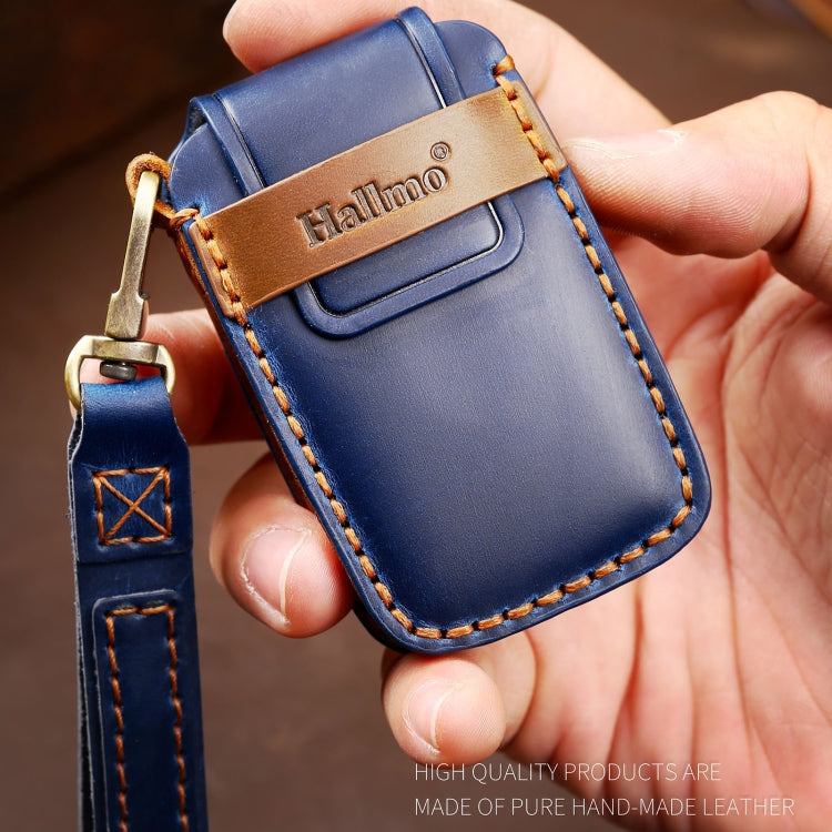 Hallmo Car Cowhide Leather Key Protective Cover Key Case for Land Rover Discovery 5 B Style(Blue) - Car Key Cases by Hallmo | Online Shopping South Africa | PMC TechLife | Buy Now Pay Later Mobicred