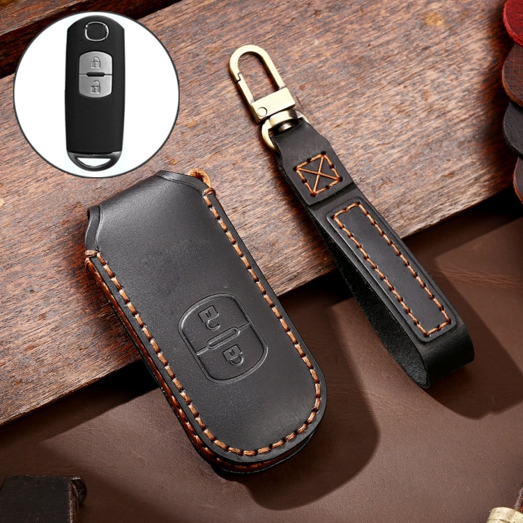 Hallmo Car Cowhide Leather Key Protective Cover Key Case for Mazda Axela 2-button(Black) - free shipping - PMC TechLife - Order now!
