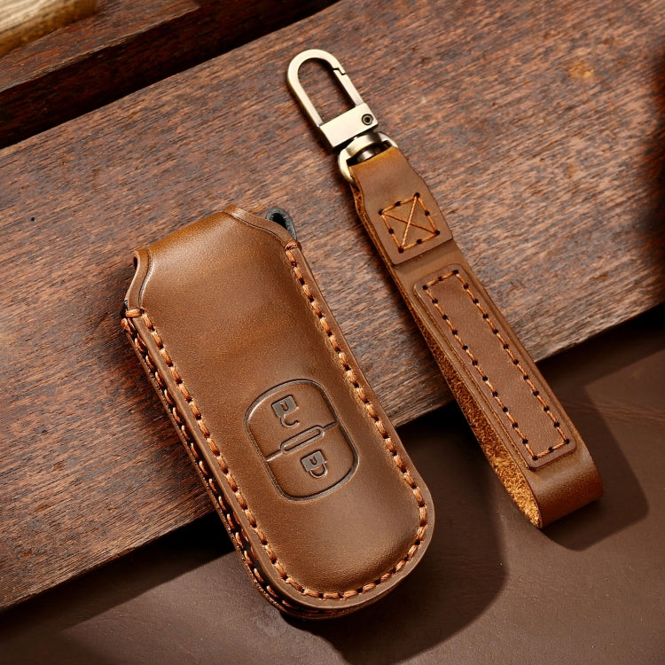Hallmo Car Cowhide Leather Key Protective Cover Key Case for Mazda Axela 2-button(Brown) - free shipping - PMC TechLife - Order now!