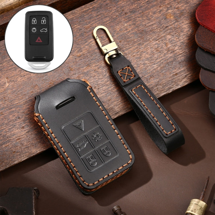 Hallmo Car Cowhide Leather Key Protective Cover Key Case for Volvo 5-button(Black) - free shipping - PMC TechLife - Order now!