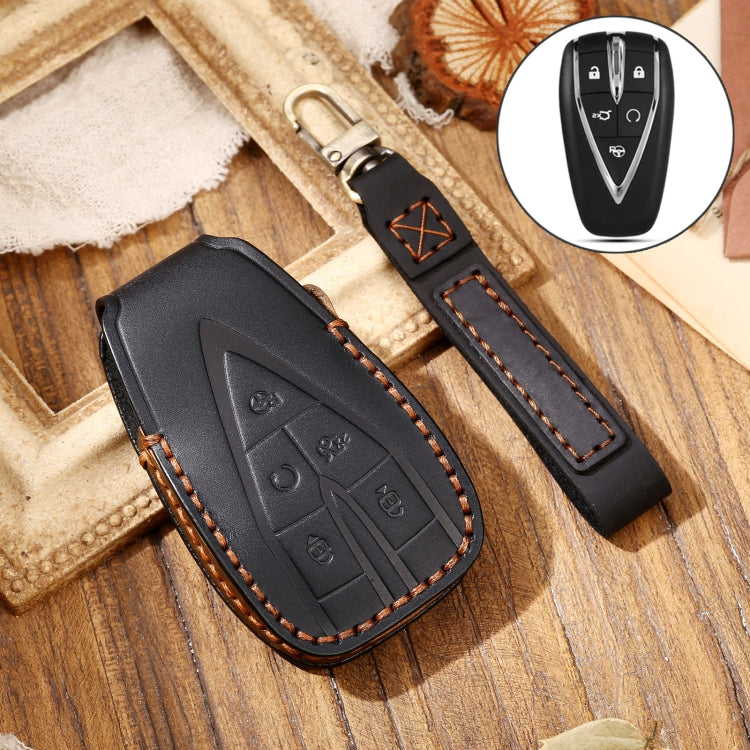Hallmo Car Cowhide Leather Key Protective Cover Key Case for Changan CS75 Plus(Black) - free shipping - PMC TechLife - Order now!