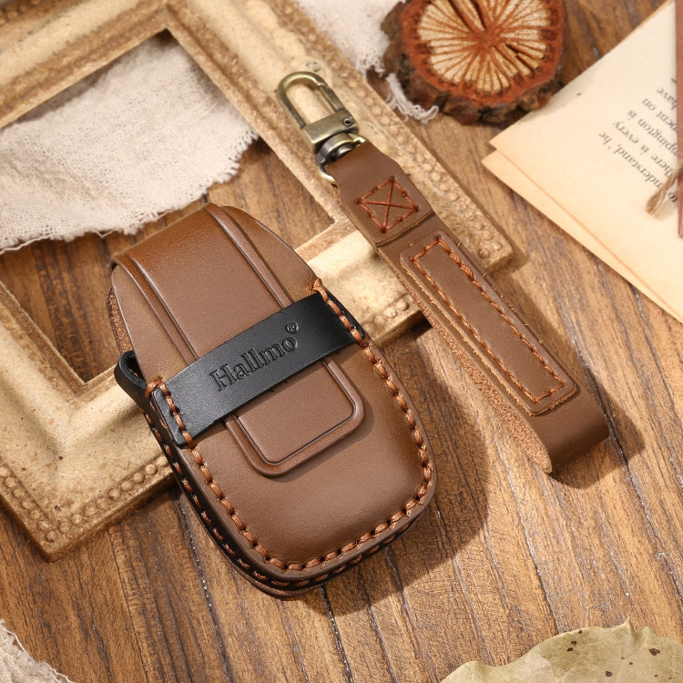 Hallmo Car Cowhide Leather Key Protective Cover Key Case for Changan CS75 Plus(Brown) - Car Key Cases by Hallmo | Online Shopping South Africa | PMC TechLife | Buy Now Pay Later Mobicred