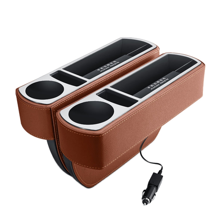 Car Multi-functional Wireless Fast Charge Console PU Leather Box Cup Holder Seat Gap Side Storage Box (Brown) - Stowing Tidying by PMC TechLife | Online Shopping South Africa | PMC TechLife | Buy Now Pay Later Mobicred