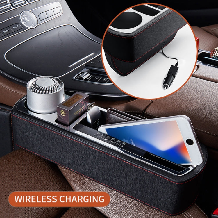Car Multi-functional Wireless Fast Charge Console PU Leather Box Cup Holder Seat Gap Side Storage Box (Brown) - Stowing Tidying by PMC TechLife | Online Shopping South Africa | PMC TechLife | Buy Now Pay Later Mobicred