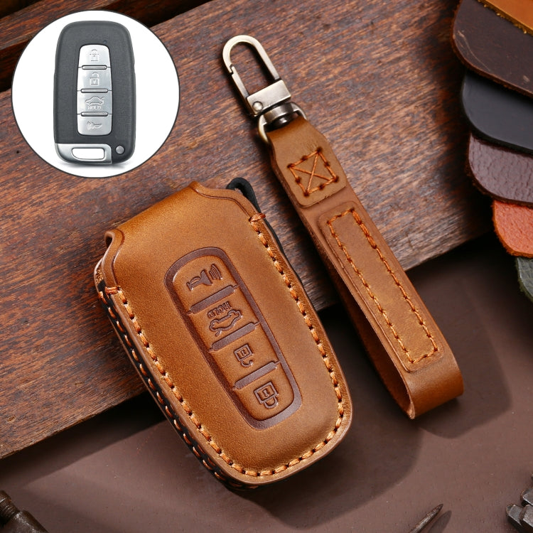 Hallmo Car Cowhide Leather Key Protective Cover Key Case for KIA K2 / K3 / K5 4-button(Brown) - free shipping - PMC TechLife - Order now!