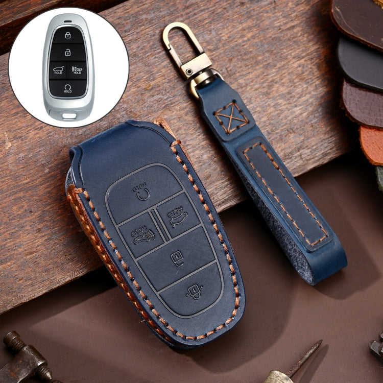 Hallmo Car Cowhide Leather Key Protective Cover Key Case for Hyundai 5-button(Blue) - free shipping - PMC TechLife - Order now!