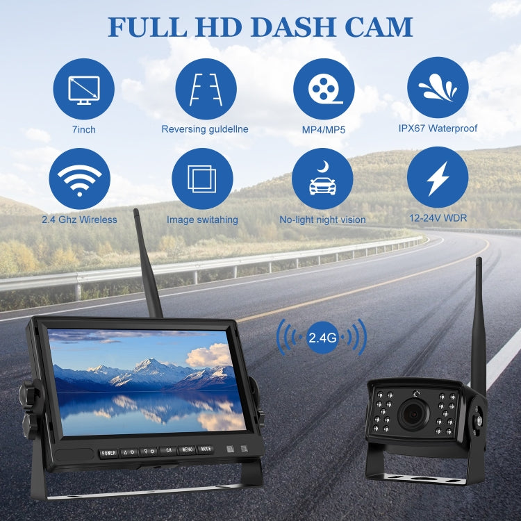 PZ710-W 7 inch Car Digital Wireless Rear-view Split-screen Monitor Dual Record - Rearview Monitors by PMC TechLife | Online Shopping South Africa | PMC TechLife | Buy Now Pay Later Mobicred