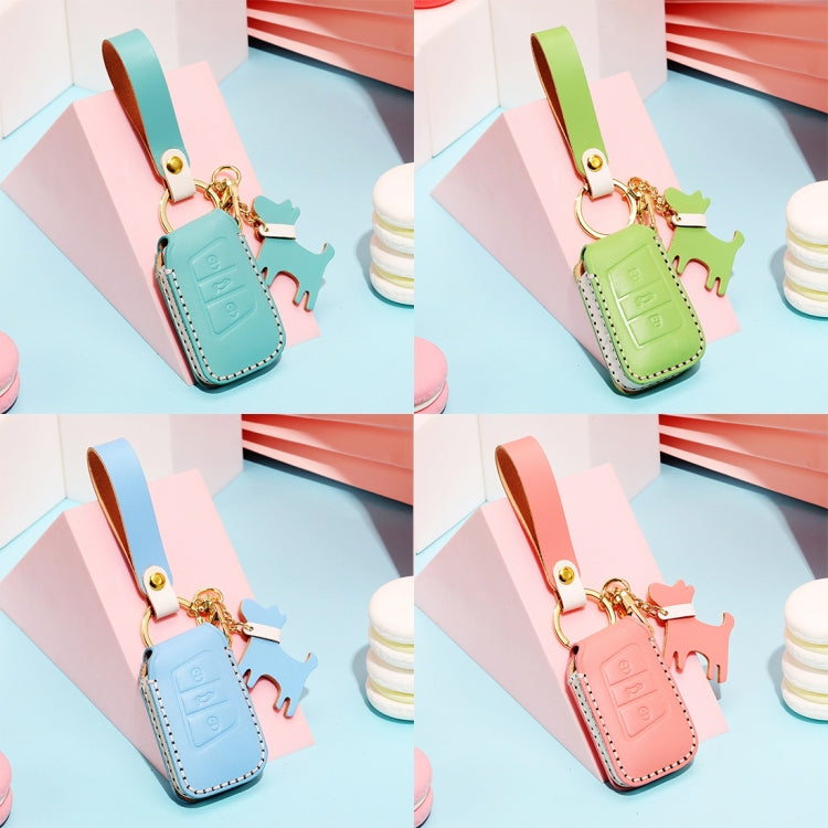 Hallmo Car Female Style Cowhide Leather Key Protective Cover for Volkswagen, A Type(Lake Blue) - Car Key Cases by Hallmo | Online Shopping South Africa | PMC TechLife | Buy Now Pay Later Mobicred