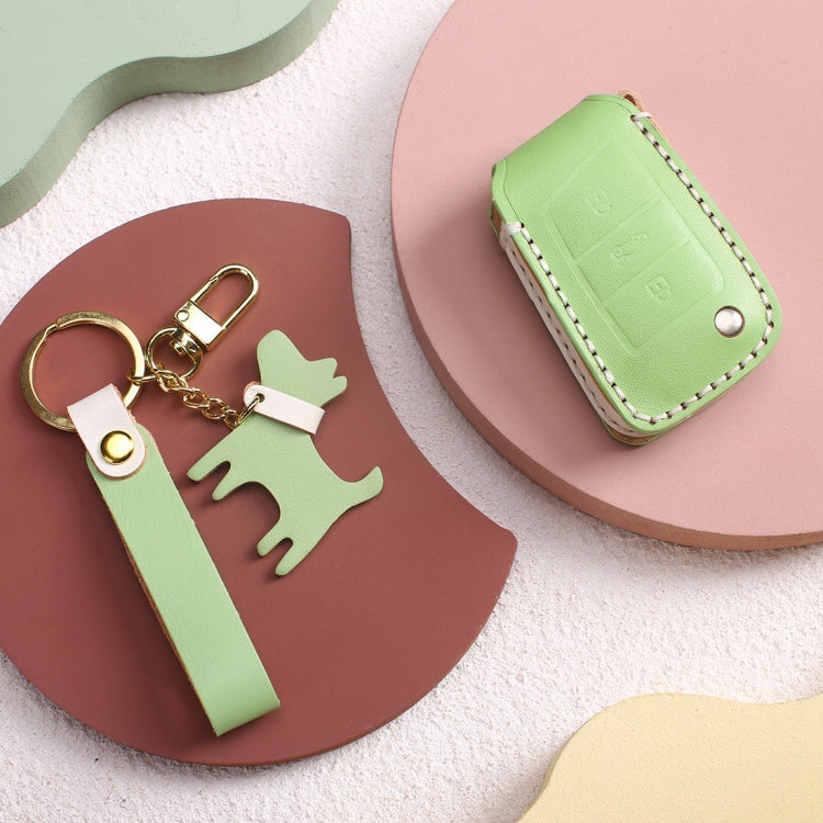 Hallmo Car Female Style Cowhide Leather Key Protective Cover for Volkswagen, A Type(Lake Blue) - Car Key Cases by Hallmo | Online Shopping South Africa | PMC TechLife | Buy Now Pay Later Mobicred