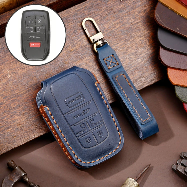 Hallmo Car Genuine Leather Key Protective Cover for Toyota Sienna 6-button(Blue) - Car Key Cases by Hallmo | Online Shopping South Africa | PMC TechLife | Buy Now Pay Later Mobicred