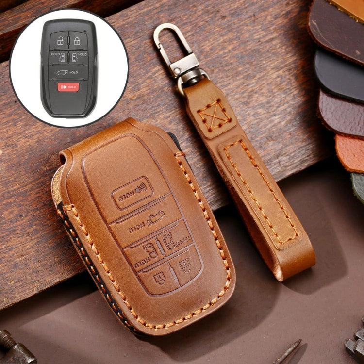 Hallmo Car Genuine Leather Key Protective Cover for Toyota Sienna 6-button(Brown) - Car Key Cases by Hallmo | Online Shopping South Africa | PMC TechLife | Buy Now Pay Later Mobicred