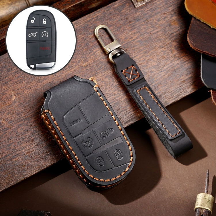 Hallmo Car Genuine Leather Key Protective Cover for Jeep Compass 5-button(Black) - Car Key Cases by Hallmo | Online Shopping South Africa | PMC TechLife | Buy Now Pay Later Mobicred
