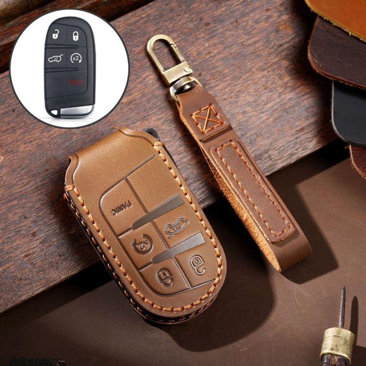 Hallmo Car Genuine Leather Key Protective Cover for Jeep Compass 5-button(Brown) - Car Key Cases by Hallmo | Online Shopping South Africa | PMC TechLife | Buy Now Pay Later Mobicred