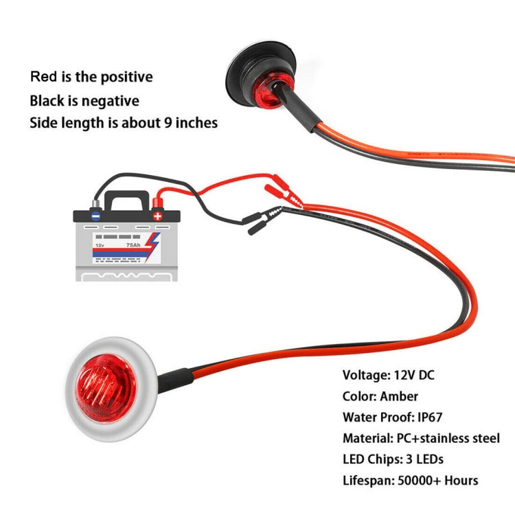 10 PCS MK-118 3/4 inch Metal Frame Car / Truck 3LEDs Side Marker Indicator Lights Bulb Lamp (Red Light) - Clearance Lights by PMC TechLife | Online Shopping South Africa | PMC TechLife | Buy Now Pay Later Mobicred