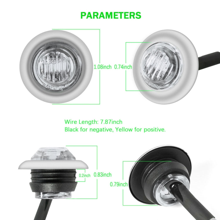 10 PCS MK-118 3/4 inch Metal Frame Car / Truck 3LEDs Side Marker Indicator Lights Bulb Lamp (White Light) - Clearance Lights by PMC TechLife | Online Shopping South Africa | PMC TechLife | Buy Now Pay Later Mobicred