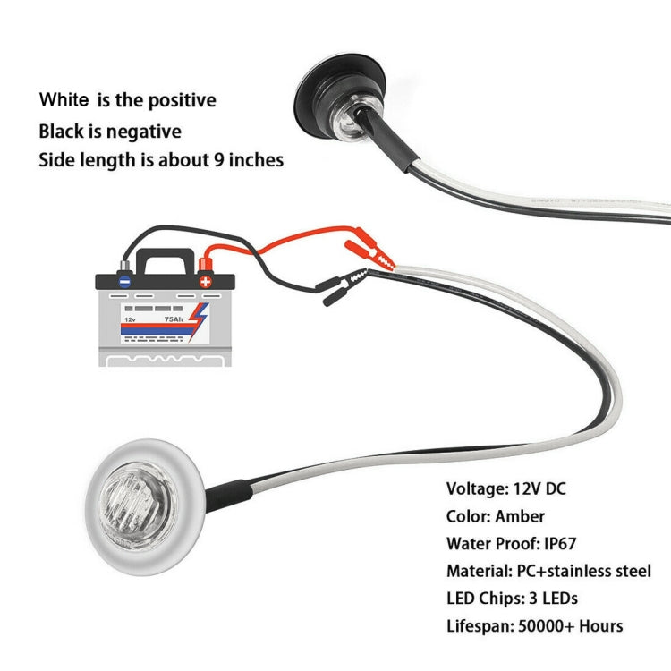 10 PCS MK-118 3/4 inch Metal Frame Car / Truck 3LEDs Side Marker Indicator Lights Bulb Lamp (White Light) - Clearance Lights by PMC TechLife | Online Shopping South Africa | PMC TechLife | Buy Now Pay Later Mobicred