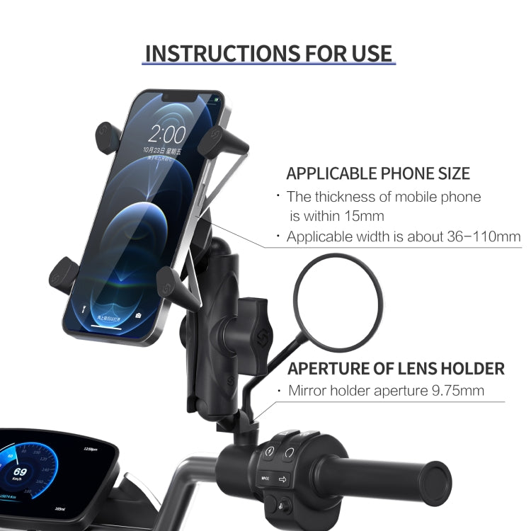 ZH-1558B1 Motorcycle Rear Mirror X-shape Aluminum Alloy Phone Holder - Holder by PMC TechLife | Online Shopping South Africa | PMC TechLife | Buy Now Pay Later Mobicred