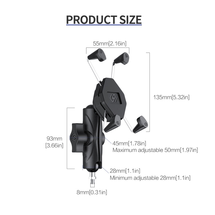 ZH-1558C1 Motorcycle M8 Ball Joint X-shape Aluminum Alloy Phone Holder - Holder by PMC TechLife | Online Shopping South Africa | PMC TechLife | Buy Now Pay Later Mobicred