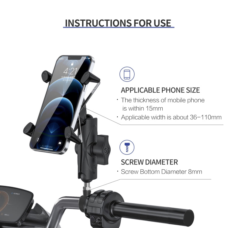 ZH-1558C1 Motorcycle M8 Ball Joint X-shape Aluminum Alloy Phone Holder - Holder by PMC TechLife | Online Shopping South Africa | PMC TechLife | Buy Now Pay Later Mobicred