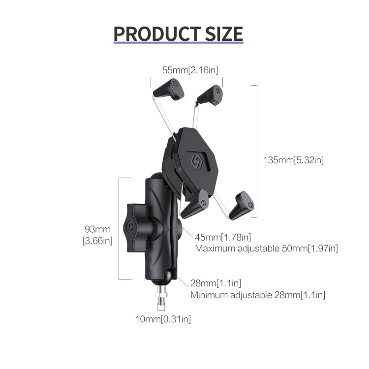 ZH-1558D1 Motorcycle M10 Ball Joint X-shape Aluminum Alloy Phone Holder - Holder by PMC TechLife | Online Shopping South Africa | PMC TechLife | Buy Now Pay Later Mobicred