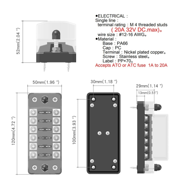 ZH-979A1 FB1903 1 In 1 Out 6 Ways No Distinction Positive Negative Fuse Box with 12 Fuses for Auto Car Truck Boat - free shipping - PMC TechLife - Order now!