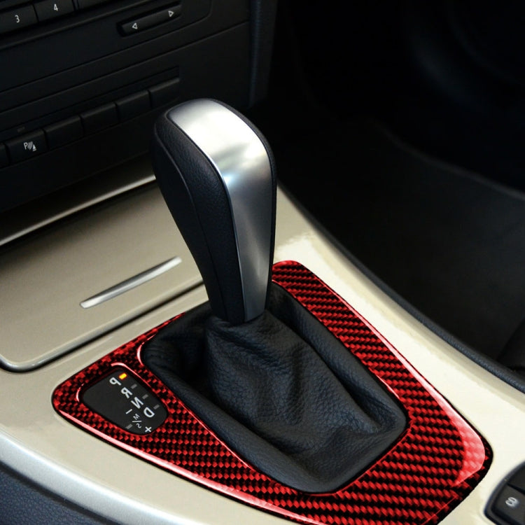 For BMW 3 Series E90 Carbon Fiber Car Gear Position Panel Decorative Sticker, Left Drive (Red) - Car Interior Mouldings by PMC TechLife | Online Shopping South Africa | PMC TechLife | Buy Now Pay Later Mobicred