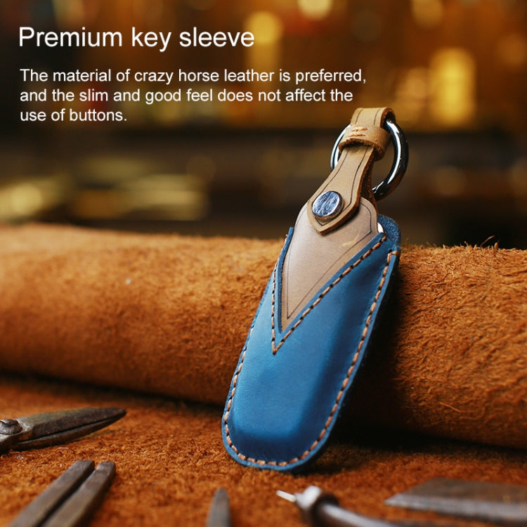 For Audi Series Car Cowhide Leather Key Protective Cover Key Case, C Version 2018 and Above (Blue) - Car Key Cases by PMC Jewellery | Online Shopping South Africa | PMC Jewellery | Buy Now Pay Later Mobicred
