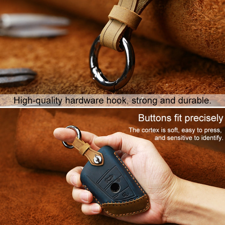 For BMW Blade Style Car Cowhide Leather Key Protective Cover Key Case, Two Keys Version (Red) - Car Key Cases by PMC Jewellery | Online Shopping South Africa | PMC Jewellery | Buy Now Pay Later Mobicred