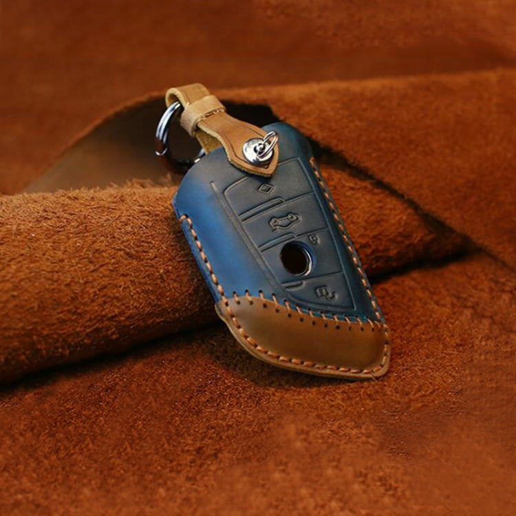For BMW Blade Style Car Cowhide Leather Key Protective Cover Key Case, Three Keys Version (Blue) - free shipping - PMC Jewellery - Order now!