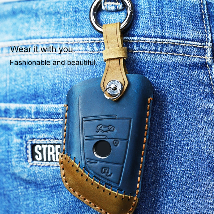 For BMW Blade Style Car Cowhide Leather Key Protective Cover Key Case, Three Keys Version (Blue) - free shipping - PMC Jewellery - Order now!