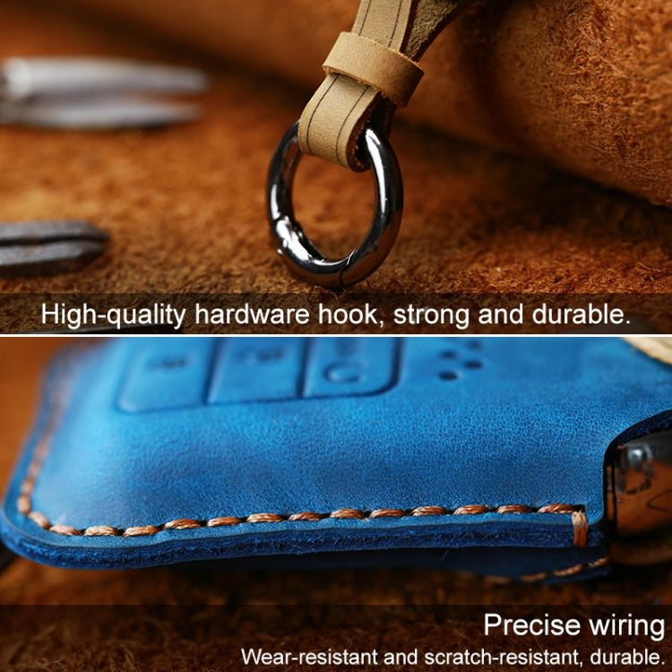 For Honda Car Cowhide Leather Key Protective Cover Key Case, Three Keys Tailgate Version (Blue) - Car Key Cases by PMC Jewellery | Online Shopping South Africa | PMC Jewellery | Buy Now Pay Later Mobicred