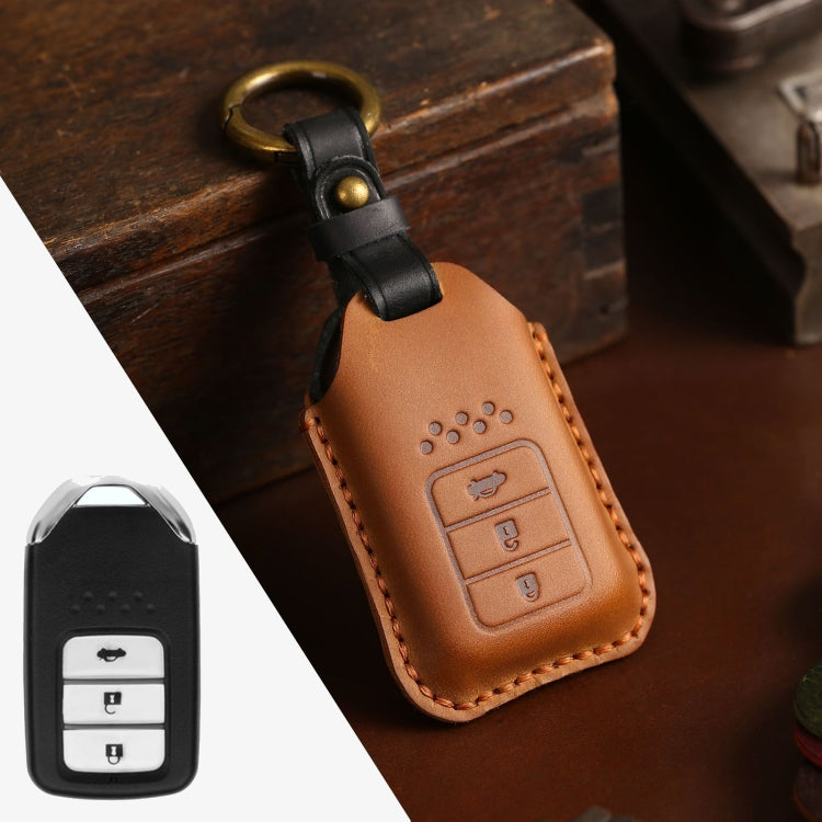 For Honda Car Cowhide Leather Key Protective Cover Key Case, Three Keys Tailgate Version (Brown) - Car Key Cases by PMC Jewellery | Online Shopping South Africa | PMC Jewellery | Buy Now Pay Later Mobicred