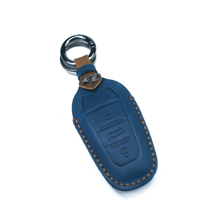 For PEUGEOT Car Cowhide Leather Key Protective Cover Key Case(Blue) - Car Key Cases by PMC TechLife | Online Shopping South Africa | PMC TechLife | Buy Now Pay Later Mobicred