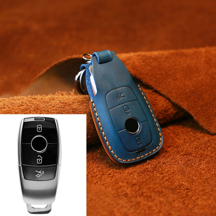 For Mercedes-Benz Colorful Edge Style Car Cowhide Leather Key Protective Cover Key Case (Blue) - Car Key Cases by PMC TechLife | Online Shopping South Africa | PMC TechLife | Buy Now Pay Later Mobicred