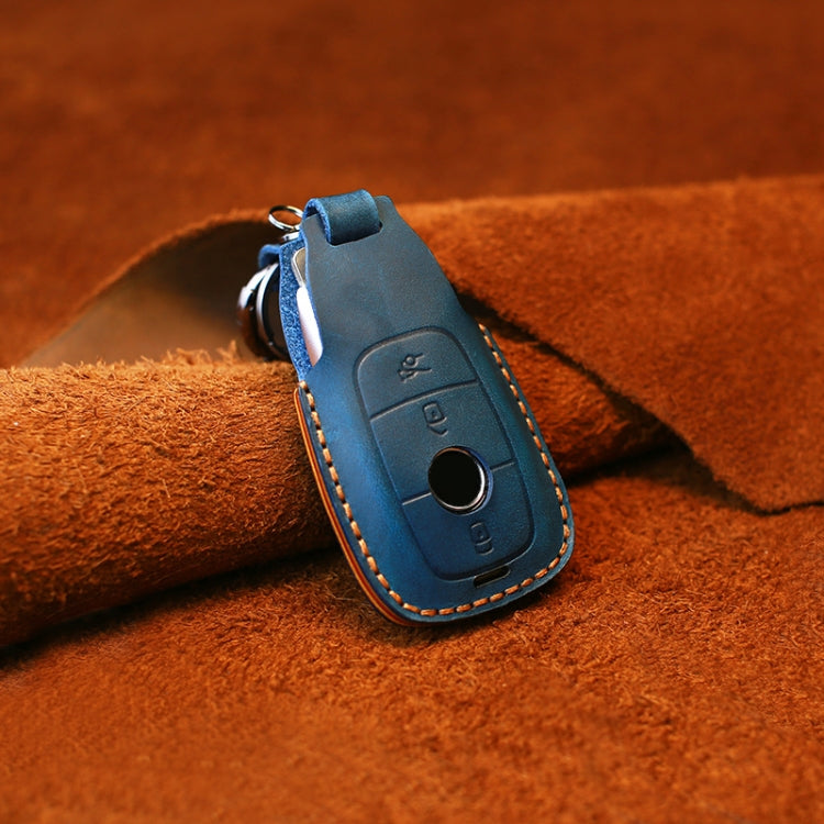 For Mercedes-Benz Colorful Edge Style Car Cowhide Leather Key Protective Cover Key Case (Blue) - Car Key Cases by PMC TechLife | Online Shopping South Africa | PMC TechLife | Buy Now Pay Later Mobicred