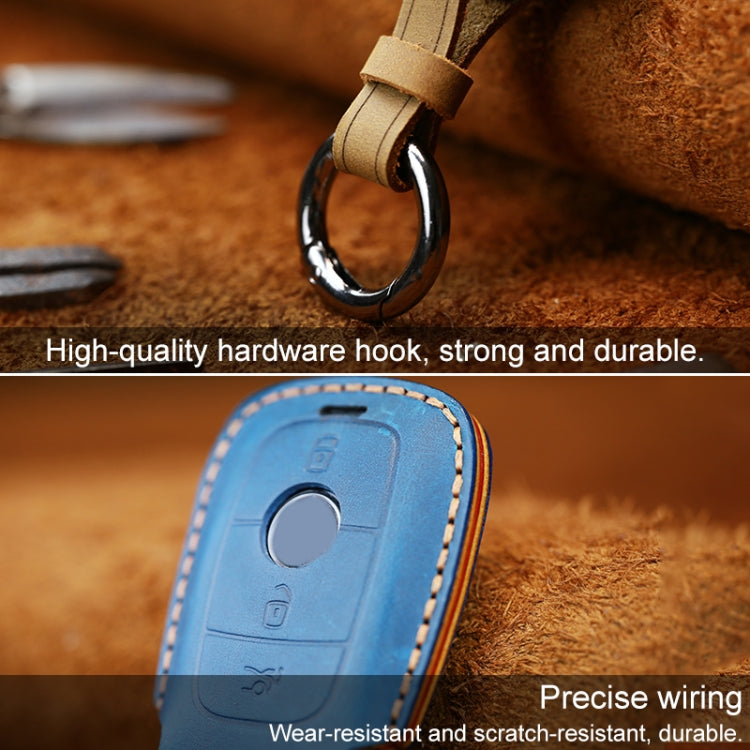 For Mercedes-Benz Colorful Edge Style Car Cowhide Leather Key Protective Cover Key Case (Blue) - Car Key Cases by PMC TechLife | Online Shopping South Africa | PMC TechLife | Buy Now Pay Later Mobicred