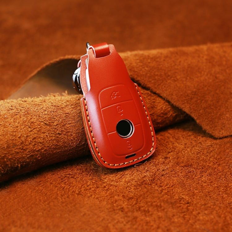 For Mercedes-Benz Colorful Edge Style Car Cowhide Leather Key Protective Cover Key Case (Red) - Car Key Cases by PMC TechLife | Online Shopping South Africa | PMC TechLife | Buy Now Pay Later Mobicred