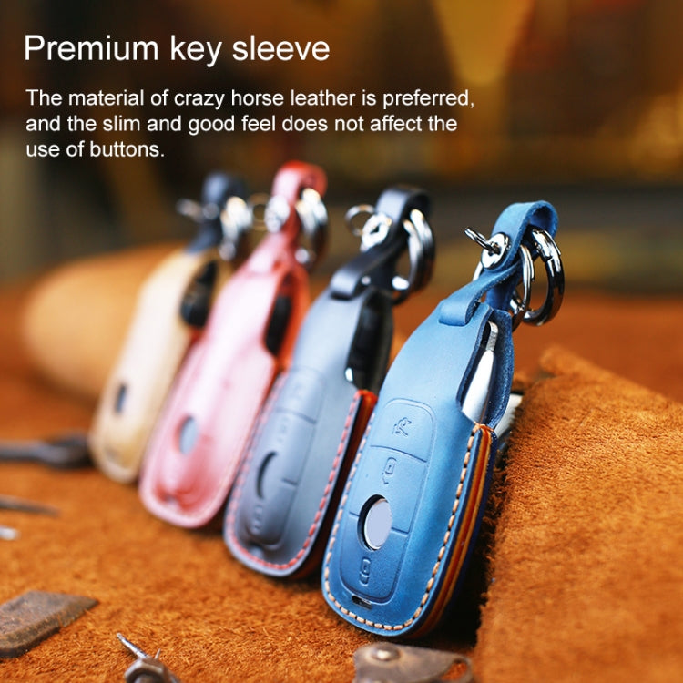 For Mercedes-Benz Colorful Edge Style Car Cowhide Leather Key Protective Cover Key Case (Brown) - Car Key Cases by PMC TechLife | Online Shopping South Africa | PMC TechLife | Buy Now Pay Later Mobicred