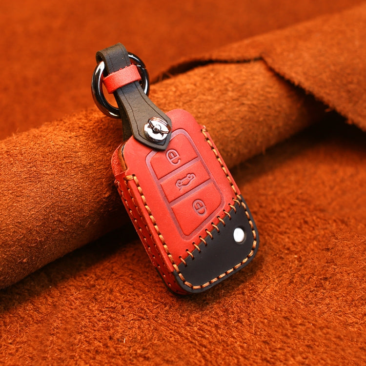 For Volkswagen Car Cowhide Leather Key Protective Cover Key Case, B Version(Red) - Car Key Cases by PMC TechLife | Online Shopping South Africa | PMC TechLife | Buy Now Pay Later Mobicred