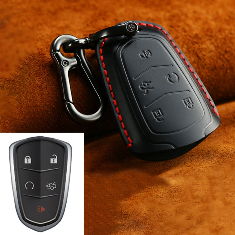 For Cadillac Car Cowhide Leather Key Protective Cover Key Case, Five Keys Version (Black) - free shipping - PMC Jewellery - Order now!