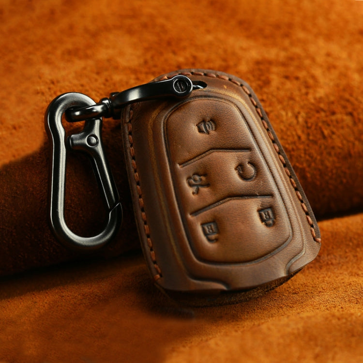 For Cadillac Car Cowhide Leather Key Protective Cover Key Case, Five Keys Version (Brown) - Car Key Cases by PMC Jewellery | Online Shopping South Africa | PMC Jewellery | Buy Now Pay Later Mobicred