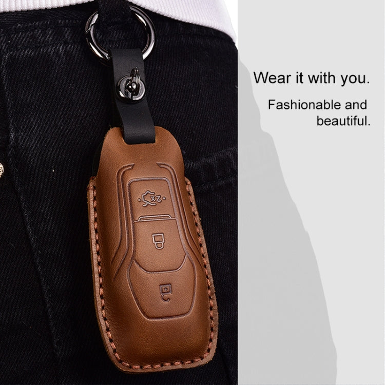 For Ford Old Style Car Cowhide Leather Key Protective Cover Key Case (Brown) - Car Key Cases by PMC Jewellery | Online Shopping South Africa | PMC Jewellery | Buy Now Pay Later Mobicred
