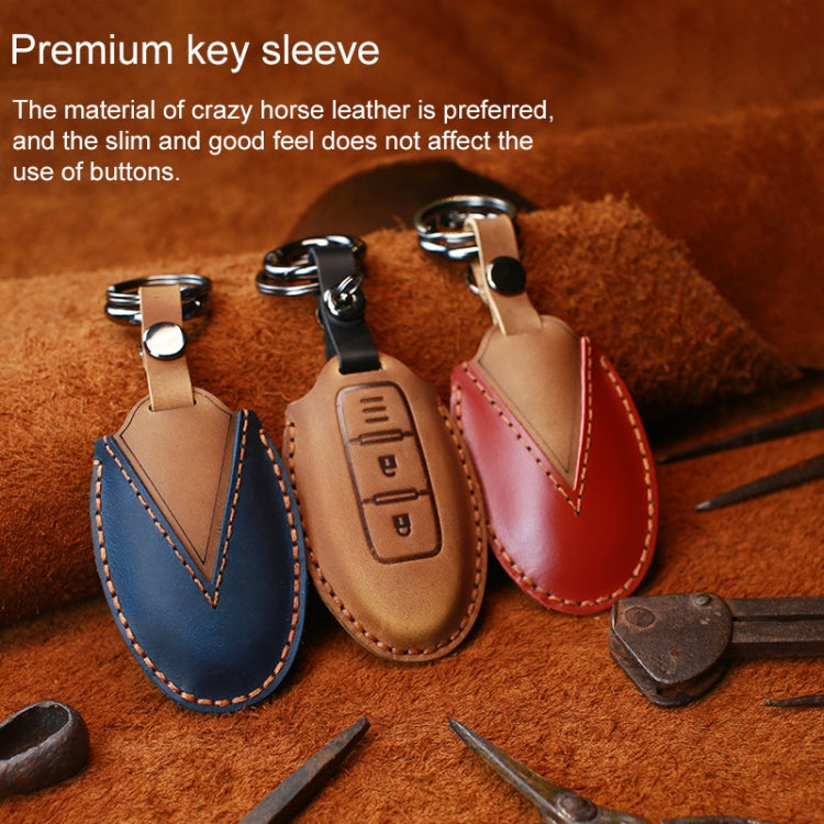 For Nissan Car Cowhide Leather Key Protective Cover Key Case, Three Keys Horizontal Line Version (Blue) - Car Key Cases by PMC Jewellery | Online Shopping South Africa | PMC Jewellery | Buy Now Pay Later Mobicred