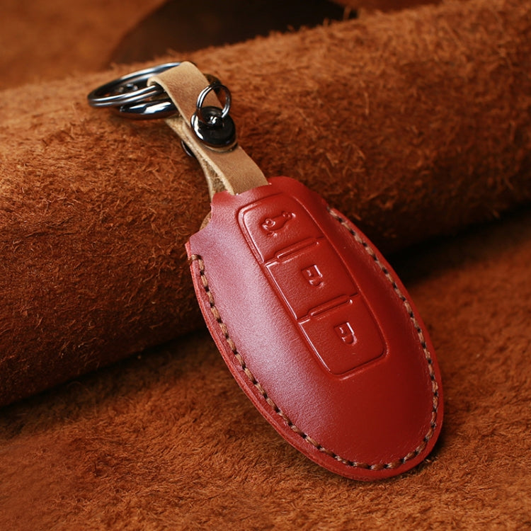 For Nissan Car Cowhide Leather Key Protective Cover Key Case, Three Keys Tailgate Version (Red) - Car Key Cases by PMC Jewellery | Online Shopping South Africa | PMC Jewellery | Buy Now Pay Later Mobicred