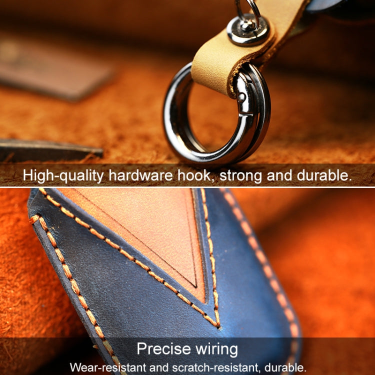 For Nissan Car Cowhide Leather Key Protective Cover Key Case, Three Keys Horn Version (Brown) - Car Key Cases by PMC Jewellery | Online Shopping South Africa | PMC Jewellery | Buy Now Pay Later Mobicred