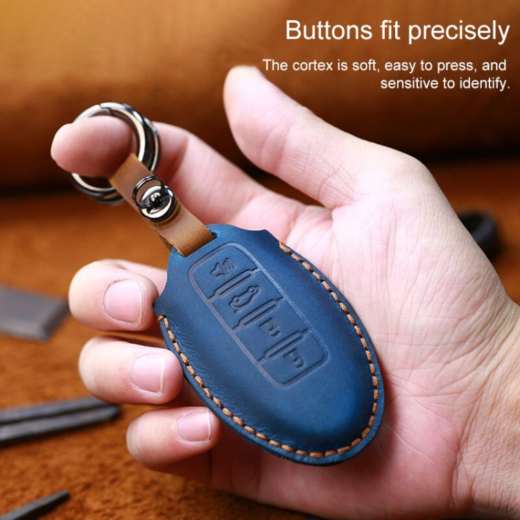 For Nissan Car Cowhide Leather Key Protective Cover Key Case, Three Keys Horn Version (Brown) - Car Key Cases by PMC Jewellery | Online Shopping South Africa | PMC Jewellery | Buy Now Pay Later Mobicred