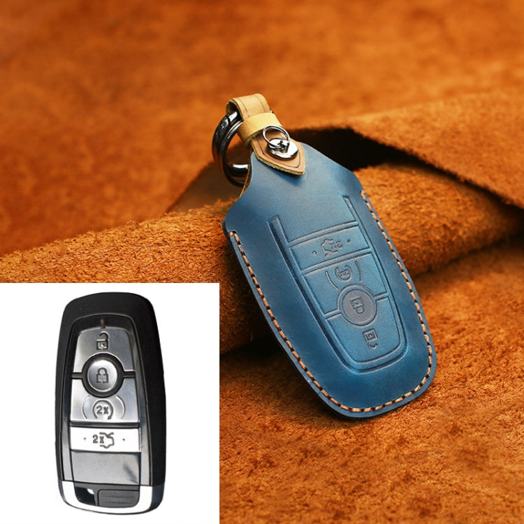 For Ford Car Cowhide Leather Key Protective Cover Key Case, Four Keys Version (Blue) - Car Key Cases by PMC Jewellery | Online Shopping South Africa | PMC Jewellery | Buy Now Pay Later Mobicred
