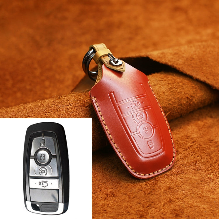 For Ford Car Cowhide Leather Key Protective Cover Key Case, Four Keys Version (Red) - Car Key Cases by PMC Jewellery | Online Shopping South Africa | PMC Jewellery | Buy Now Pay Later Mobicred