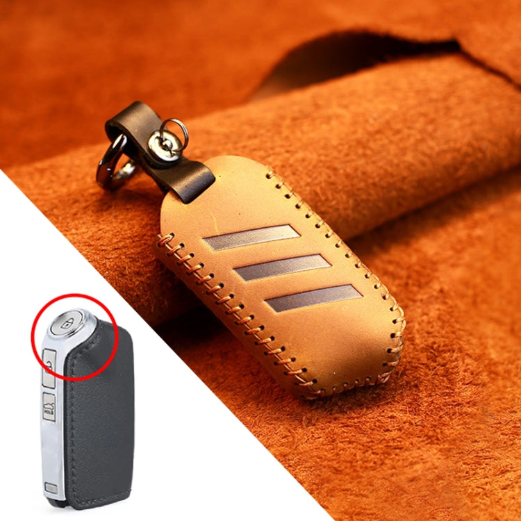 For Kia Car Cowhide Leather Key Protective Cover Key Case, Round Version (Brown) - free shipping - PMC Jewellery - Order now!